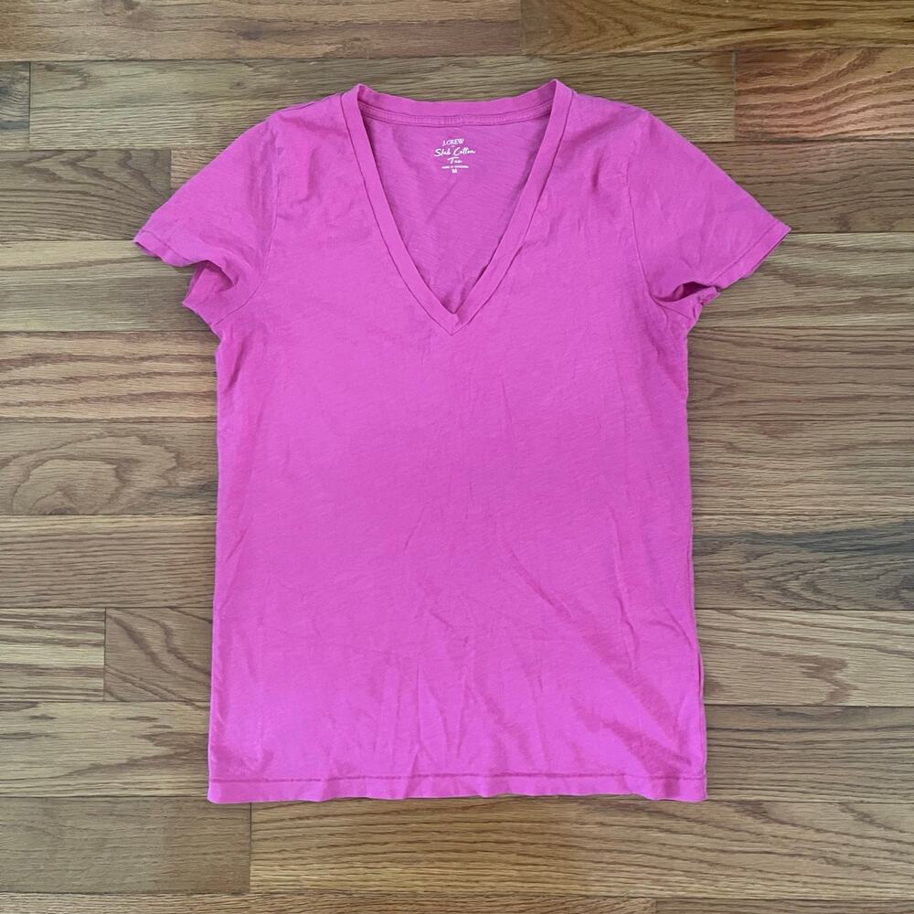J. Crew Factory Slub Cotton Tee Womens Medium Pink Short Sleeve V-Neck T-Shirt M